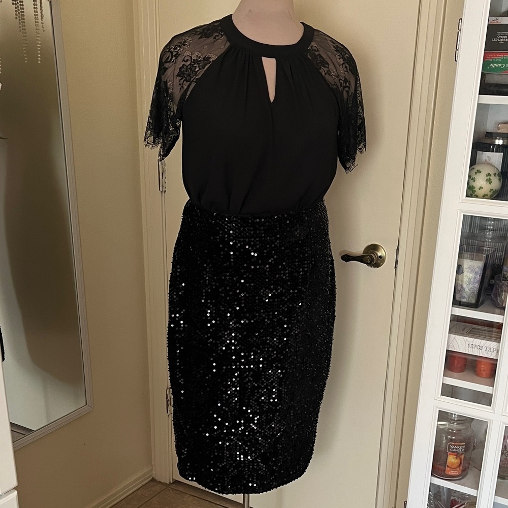 Black Sequin Pencil Skirt
